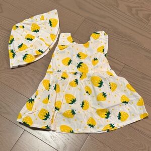 Yellow Strawberry Print Summer Dress and Hat